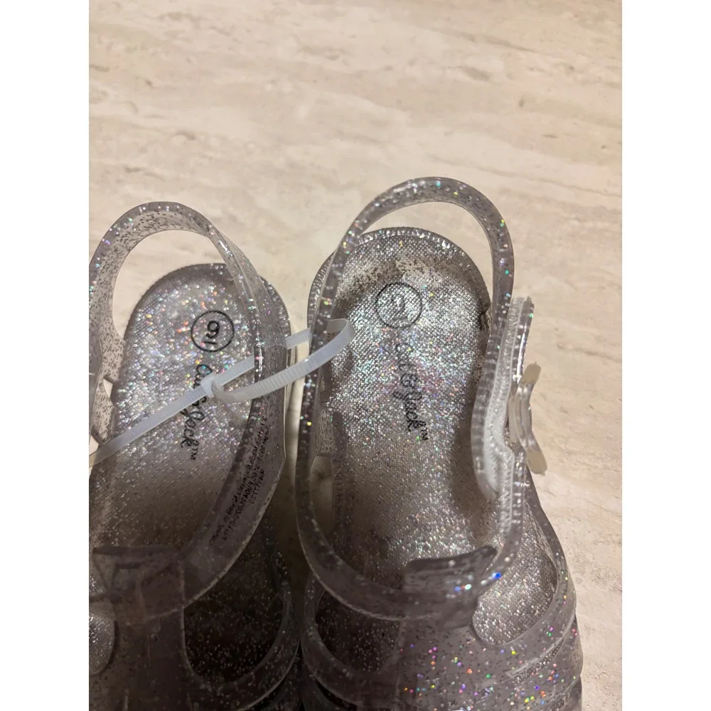 Cat & Jack Kids Silver Glitter Jelly Sandals Fisherman Shoes Size 9